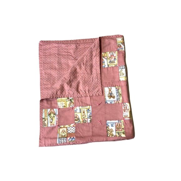 Unbranded Other - Vintage Handmade Throw Blanket Quilt Bunnies Rabbits Baby Child Pink Patchwork